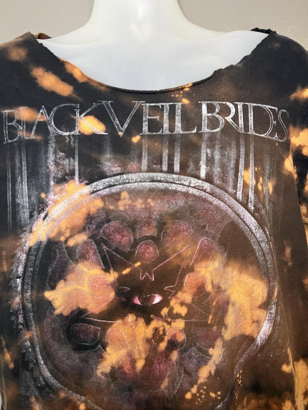 Black Veil Brides Shirt Mens Large Black Brown Bleach Tie Dye Graphic Band Tee